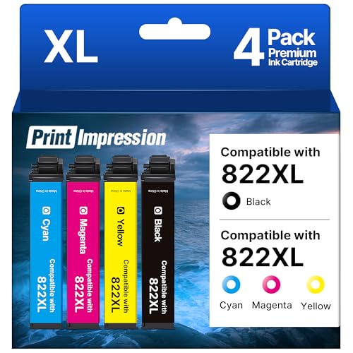 822XL Ink Cartridges Remanufactured Replacement for Epson 822XL Ink Cartridges Combo Pack for Epson 822 XL Use with Workforce Pro WF-3820 WF-4820 WF-4830 WF-3823 WF-4834 (Black Cyan Magenta Yellow)