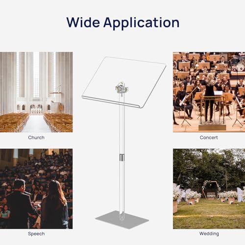 HMYHUM Acrylic Podium Stand Large 23.6 x 15.7 x 42.3 in with Metal Base