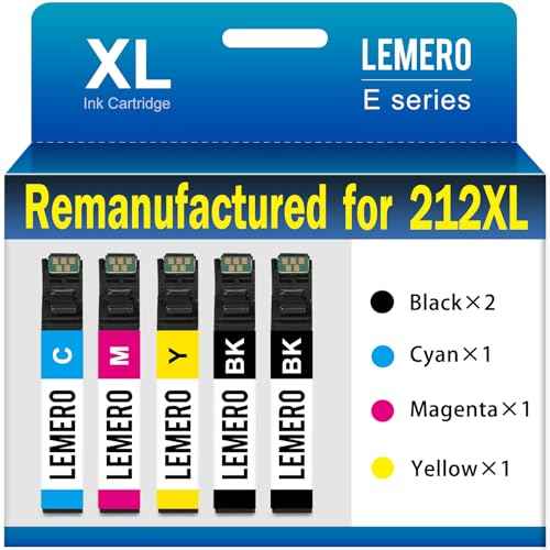 LEMERO Remanufactured Replacement for Epson 212XL Ink Cartridges Combo Pack for Expression XP-4100 XP-4105 Workforce WF-2830 WF-2850 Printer (2 Black Cyan Magenta Yellow, 5-Pack)