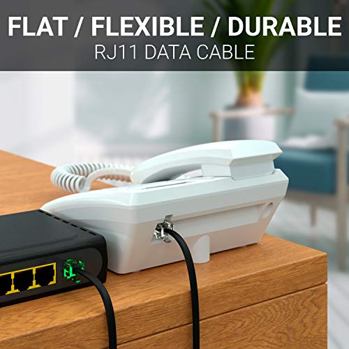 G-PLUG 3ft Flat RJ11 Phone Cable for Landline Phones Black