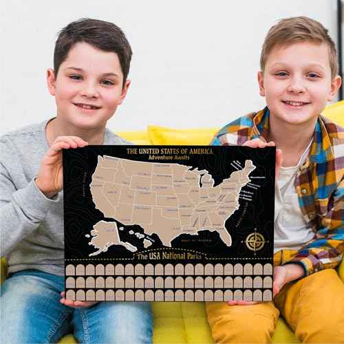 Large Scratch Off Map of United States + All 63 US National Parks Scratch Off Poster, Journal Gifts for Travelers