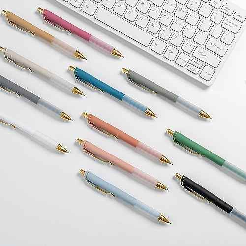 Linbsunne Ballpoint Pens Black Medium Point 1mm Pen with Super Soft Grip Ball Point Pen for Men Women Retractable Pens (gold-12 pcs)