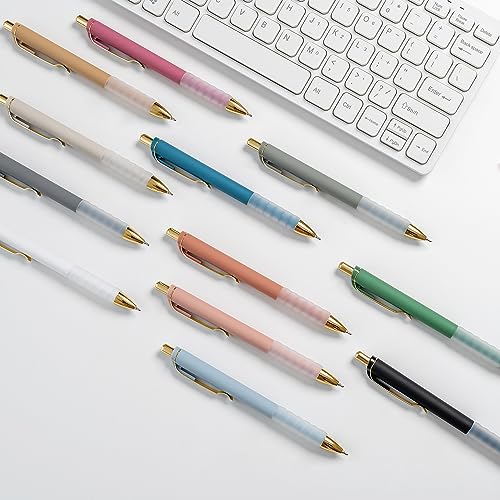 Linbsunne Gold 12 Pack Ballpoint Pens with Soft Grip 1mm Refillable Office Pen