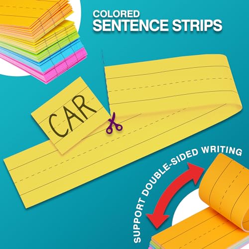 Chell 3x24 Inch Color Sentence Strips Cardstock for Learning, Pack of 100