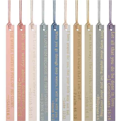 Skyygemm 10 Pcs Christian Bookmarks for Women Leather Bookmarks Handmade Bible Christian Gifts for Women Book Lovers Readers Church Book Club(Pastel)