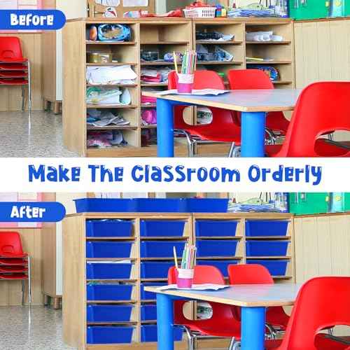 Hoteam 18 Pcs Flat Storage Organizer Bins Letter Size Paper Tray Classroom Storage Plastic Art Trays Classroom Pencil Organizer Baskets for School Office Teacher Book Organization(Blue)