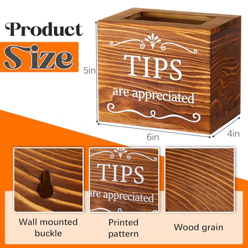 Vesici Burnt Wood Tip Jar for Bartender, 6x4x5 Inch, Tips & Donations