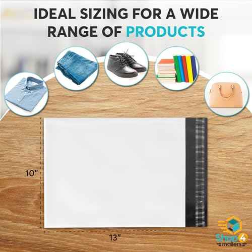 Shop4Mailers 10 x 13 Glossy White Plastic Self Seal Poly Mailer Flat Bags Waterproof Shipping Envelope 1.7 Mil for Apparel, Clothes, Shirts, Books ? Permanent Adhesive Seal (500 Pack)
