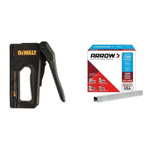DEWALT Staple Gun, Carbon Fiber Body, 2-in-1 Tacker (DWHT80276) & Arrow Fastener 506IP Heavy Duty T50 3/8-Inch Staples for Upholstery, Construction, Furniture, Crafts, 5000-Pack