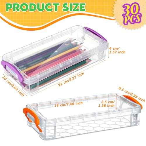 Cholemy 30 Pcs Plastic Pencil Box Bulk Large Capacity Pencil Case Crayon Box with Snap Tight Lid Stackable Organizer Container, Operation Christmas Item Bulk for Pen Stationery School Supply(Clear)