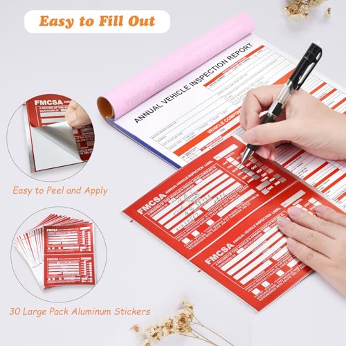 BONPASO 15 Pack DOT FMCSA Vehicle Inspection Forms with Red Aluminum Labels, 3-Part Carbonless Book