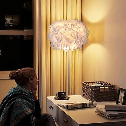 Feather Floor Lamp,59in Simple Modern LED Standing Lamp,White Feather Floor Lamp for Bedroom,Living Room,Dining Room and Office(Bulb not Included)