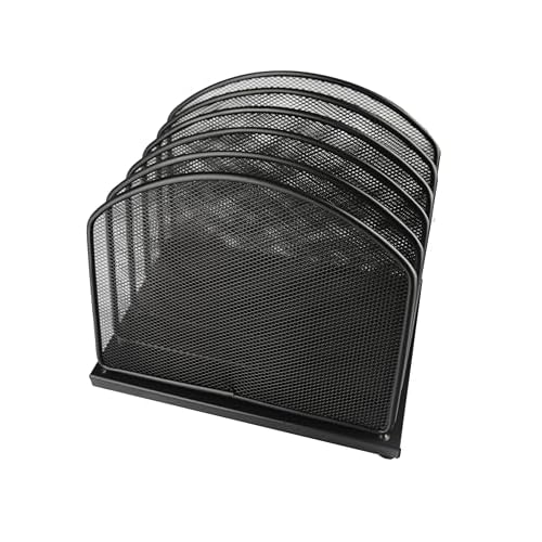 Huron Desktop Inclined Slant 5-Slot File Binder Organizer Storage, Black Steel Mesh