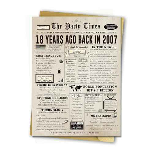 Huameigf Happy 18th Birthday Card for Son Daughter, Vintage 18th Birthday Gifts for Girls Boys, Retro 18 Year Old Birthday Decorations for Her Him, Best Gifts for 18 Bday Niece Nephew Friend