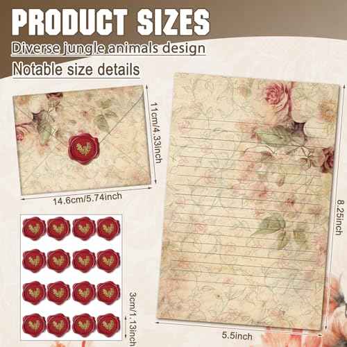 TaoBary 160 Pcs Stationery Paper Set 50 Double Sided Stationery Papers with 50 Matching Envelopes and 60 Round Dot Sticker, 10 Design(Vintage Floral,5.5 x 8.25 Inch)