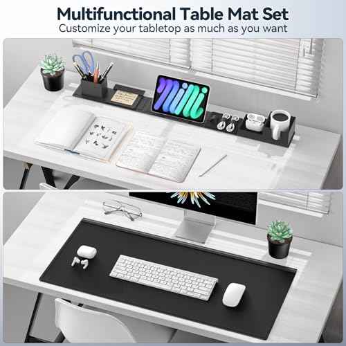 KDD Desk Pad Mat Set, 6 in 1 Mouse Mat with Magnetic Desktop Storage Accessories DIY Feature for Phone and Tablet Stand/Cup Holder/Pen Card Holder/Cable Management for Home Office Accessories