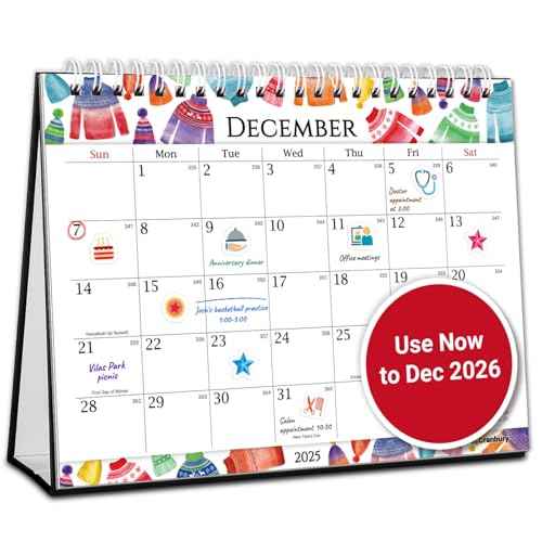 CRANBURY Small Desk Calendar 2025-2026, Standing Flip 8x6", (Seasons) Use Now to Dec 2026, Compact Stand-Up Desktop Calendar with Large Squares, Notes Section, Includes 234 Stickers