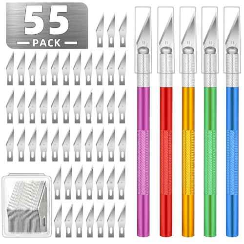 55 Pack Exacto Knife, Hobby Knife Set with 5 Craft Knives and 50 Precision Knife Blades(#11) for Art,Scrapbooking,Carving, DIY, Cutting, Stenciling by EGYPAMID