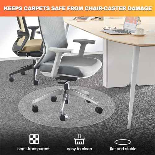 Thickened Chair Mat for Carpet- Low Pile Carpet Protector for Office Computer Desk Chair. Heavy Duty Desk Chair Mat for Carpeted Floors. Clear. (Round, 39x39 in)
