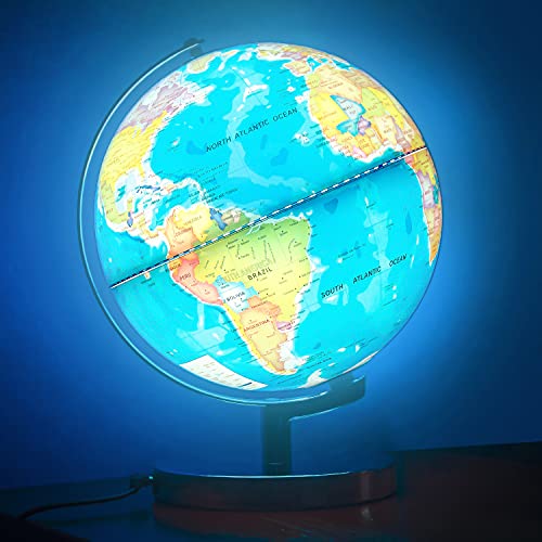 POOCCI 8-Inch Illuminated Globe with Writable Map, Night Light & Magnifier