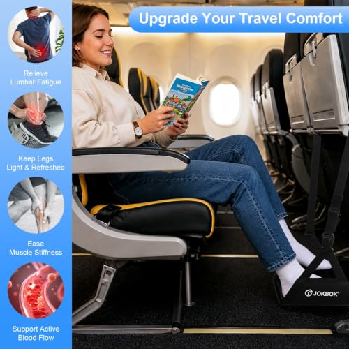 JOKBOK 2-in-1 Airplane Foot Hammock Pack of 1 - Adjustable Bamboo & Soft Cushion Support