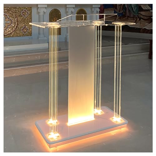 46in LED Acrylic Church Pulpit with Wheels – Clear Lectern Podium with 15 Color Lights (Variation: 46IN Podium)