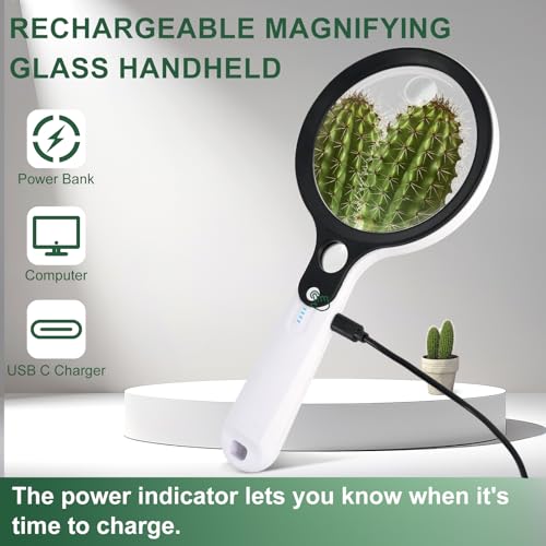 BASEJKCO White Handle 10X 20X 45X LED Magnifying Glass with 48 Lights