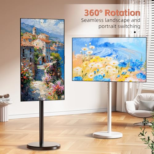 Small Mobile TV Stand for Most 10-48 Inches TV,Rolling TV Cart with Height Adjustable,¡¾10¡Æ Tilt, 360¡ÆSwivel, ¡¾30¡ÆLeveling,Max VESA 200X200mm,for Live Streaming,Home,Office (White, Style 1)