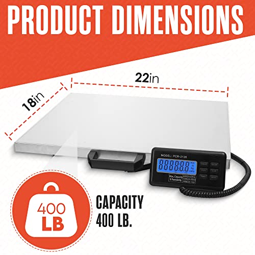 Houseables Shipping Scale, Platform Scale, Industrial, Heavy Duty, 400 LB, Weight Machine for Luggage, Packages, Postal, Floor, Commercial, Package, Business, Weighing, Large Platform, Digital, 22x18