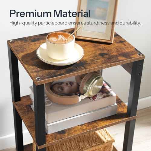 HOOBRO 3-Tier Printer Stand with Charging Station, Under Desk Printer Table, Printer Cart with Storage Shelves, Shelf for Small Spaces, for Home Office, Rustic Brown and Black BF63UPS01