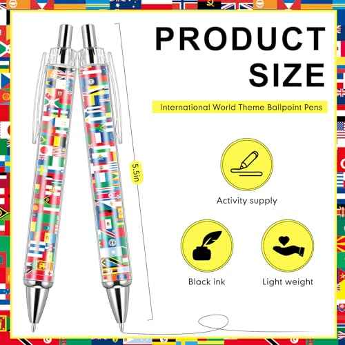 Janlaugh 100 Pcs International Flag Pens World Ballpoint Retractable Country Flags Pens Bulk Multicultural Party Favors Decoration Gift for School Sports Events Home Office Supplies