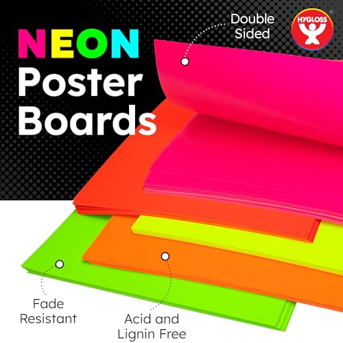 Hygloss Neon Poster Board 22 x 28 Inches - 25 Assorted Bright Colors