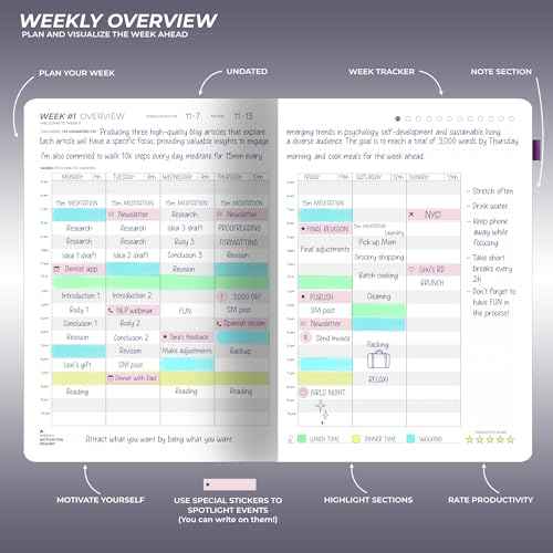 12 Week Focus Planner: High Performance Project Planner - Stay Focused and Achieve your Goals - Weekly and Daily Pages with Scientifically Proven Prompts - Undated, 7x10inch Black Hardcover