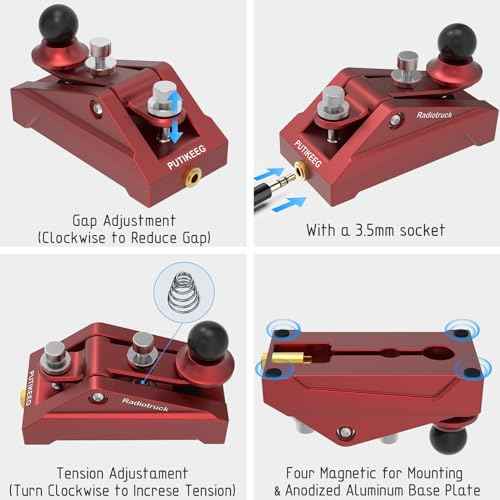 CW Morse Code Key - Pocket Morse Code Telegraph Key Aluminum Alloy Base Grey for Amateur Radio Ham Operators, Adjustable Tension (Red-09)