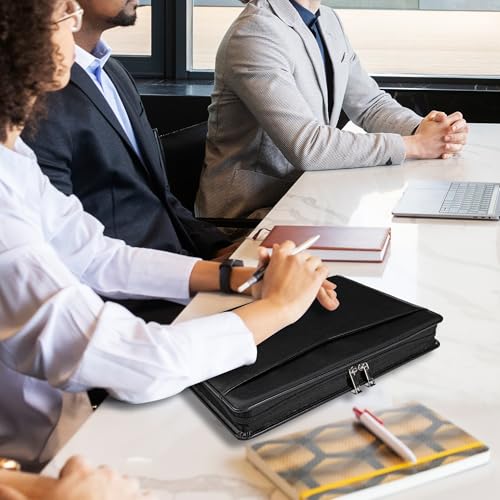 Calfinder Vegan Leather Business Padfolio with Zipper, Professional Padfolio for Women,Leather Portfolio for Men,Portfolio Binder for Ipad,Document and Resume,Personalized Gifts