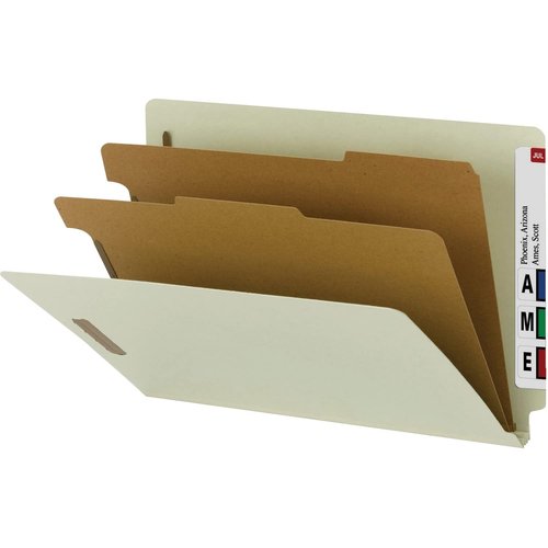 Smead 100% Recycled End Tab Classification Folder, 2 Dividers, 2" Expansion, Legal Size, Gray/Green, 10 per Box (29802)