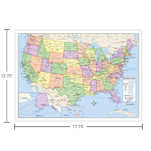 US and World Map Laminated Desk Chart 13x18 for Education & Home Use