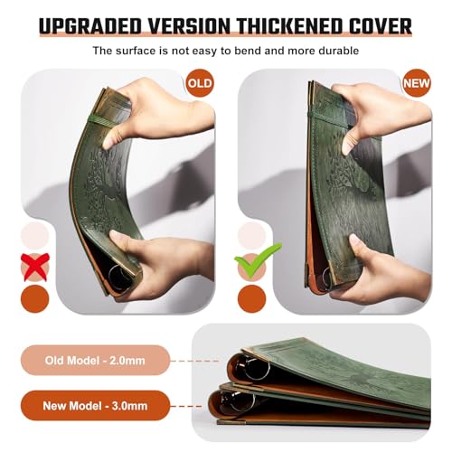Leather 3 Ring Binder Fits 8.5"x11" Letter Size Paper, 1 Inch Round Ring Binder Holds 200 Sheets, Notebook Cover Loose Leaf Organizer, Green Tree