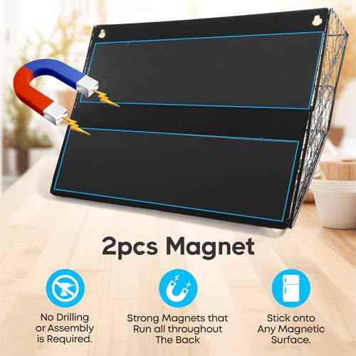 Magnetic File Organizer - 3 Tier Wall Document Storage - For Filling Cabinets, Refrigerators and Work Stations-Complete with 5 Pack of Folders
