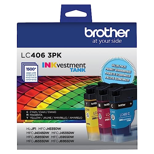 Brother LC406 Ink Cartridges 3-Pack | Cyan Magenta Yellow for INKvestment Tank Printers