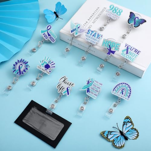 Motiskyy 12Pcs Suicide Awareness Badge Reels with Clips - Retractable 26in Lanyards