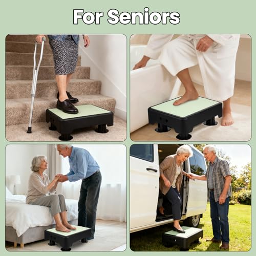 Night Glow Adjustable Step Stool for Seniors Adults - Green, 3 Heights