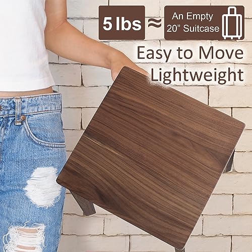 GLIBBUL 18-Inch Walnut Wood Stool - Stackable, Backless, Anti-Slip Felt Pad