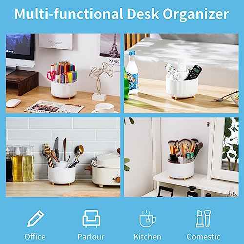 Marbrasse Desk Organizer, 360-Degree Rotating Pen Holder, Desk Organizers and Accessories with 5 Compartments Pencil Holder, Art Supply Storage Box Caddy for Office, Home£¨White£©