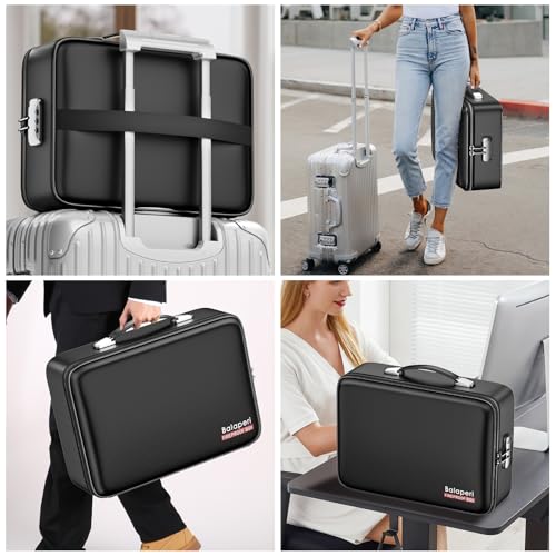 BALAPERI Fireproof File Organizer with Fireproof Zipper,Fireproof Document Box Hard Case with Lock,Portable Document Safe for Important Document Laptop Valuables(Black,15.8"x4.8"x12.6")