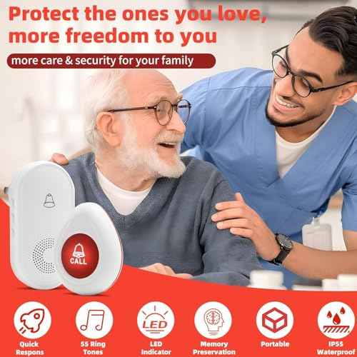 Wireless Caregiver Pager SOS Call Button for Elderly Monitoring 1000+ Feet Life Alert£¬Emergency Alert System Call Bell for Nurse Patient Disabled 2 Waterproof Transmitter & 2 Plugin Receiver
