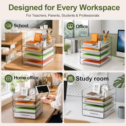 FANXIYQ 4-Tier Acrylic Paper Tray Organizer, Clear, 12.6 x 9.6 x 11 inches