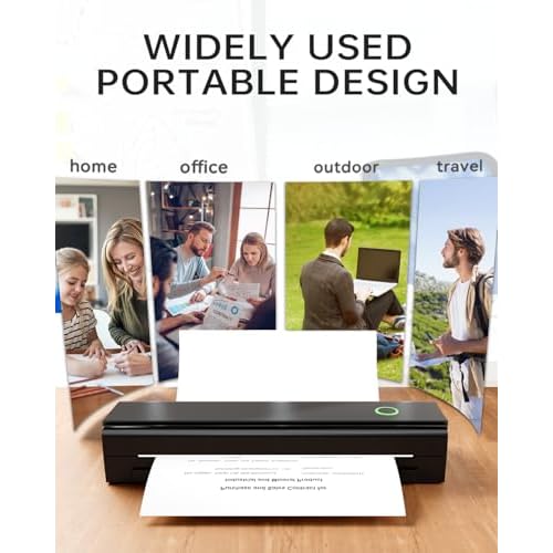Portable Printers Wireless for Travel, N80 Wireless Thermal Printer Bluetooth Inkless Printer Support 8.5" X 11" US Letter & A4 Size, Compatible with iOS, Android, Laptop for Office, Home, Car, Black
