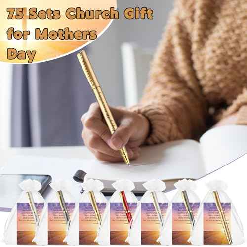 Tellingyou 75 Sets Mother's Day Church Gifts Bulk Included Happy Mother's Day Pens Inspirational Religious Cards Bible Verse Cards and Organza Bags for Women Church Members Christian Gift, 5 Colors