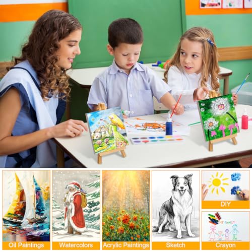 Mimorou 32 Pack 6 x 6 Inch Mini Canvases with Easel Sets Operation Christmas Items Gifts for Painting Small Art Stretched Canvases Panels Pack with Wood Display Easel for Kids Classroom Crafts